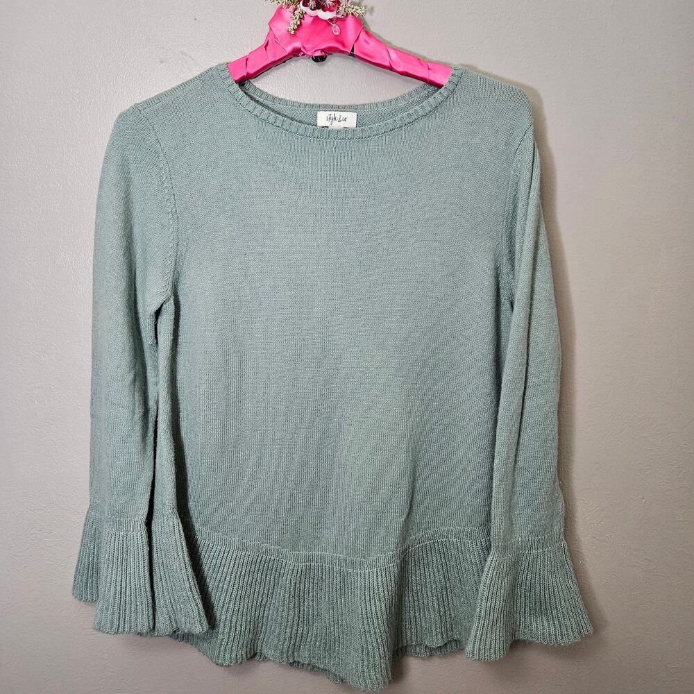 SoftGirl Style & Co Sage Green BellSleeve Peplum Knit Sweater XL Boho Cozy Hygge